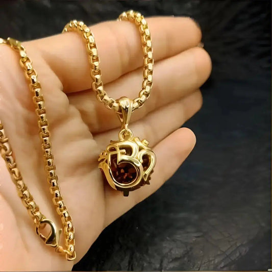 OM Rudraksha Pendant with Gold Chain